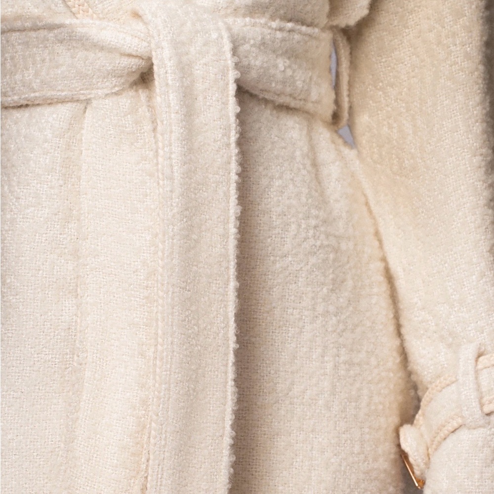 JLUXLABEL Ivory Fit For Success Elegant Cream Women's Boucle Belted Coat - Picture 9 of 10